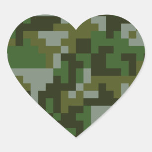 Pegatina En Forma De Corazón patrón de camuflaje de bosque de píxeles