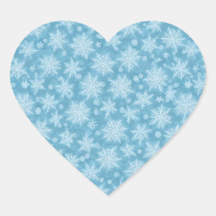 Pegatina En Forma De Corazón Patrón de copo de nieve azul