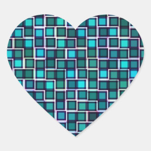 Pegatina En Forma De Corazón Patrón de cuadrados azules abstractos