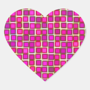 Pegatina En Forma De Corazón Patrón de cuadrados rosados abstractos