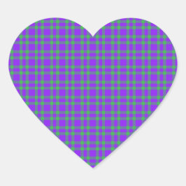 Pegatina En Forma De Corazón Patrón de Cuadro Escocés Verde Púrpura