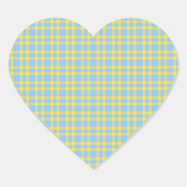 Pegatina En Forma De Corazón Patrón de Cuadros Azul Amarillo