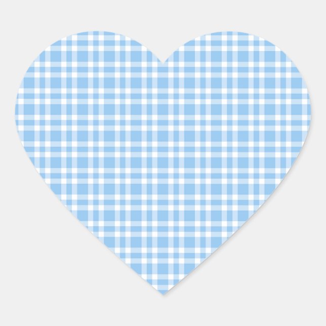 Pegatina En Forma De Corazón Patrón de Cuadros Azul Blanco (Anverso)