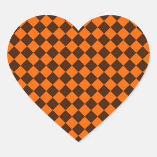 Pegatina En Forma De Corazón Patrón de cuadros de diamante naranja marrón