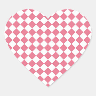 Pegatina En Forma De Corazón Patrón de cuadros de diamante rosa blanco