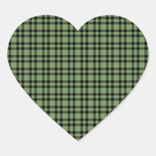 Pegatina En Forma De Corazón Patrón de Cuadros Verde y Negro