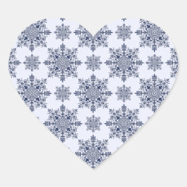 Pegatina En Forma De Corazón Patrón de Damasco de copo de nieve azul