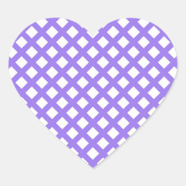 Pegatina En Forma De Corazón Patrón de diamante de cuadros blancos y púrpura