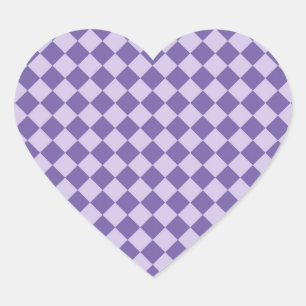 Pegatina En Forma De Corazón Patrón de diamante de cuadros púrpura