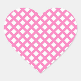 Pegatina En Forma De Corazón Patrón de diamante de cuadros rosados y blancos
