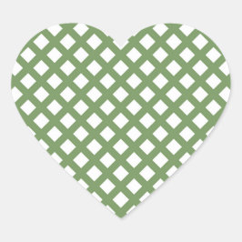 Pegatina En Forma De Corazón Patrón de diamante de cuadros verde y blanco