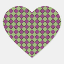 Pegatina En Forma De Corazón Patrón de diamante de cuadros verdes y morados