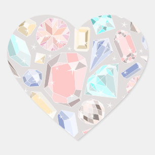 Pegatina En Forma De Corazón Patrón de diamante Pastel Gemstone PInk Aqua Gems