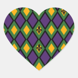 Pegatina En Forma De Corazón Patrón De Diamantes Mardi Gras Con Fleur De Lis