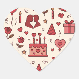 Pegatina En Forma De Corazón Patrón de Doodle de Celebración Romántica