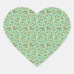 Pegatina En Forma De Corazón Patrón de enredaderas arremolinadas de color verde