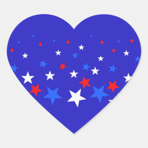 Pegatina En Forma De Corazón Patrón de estrellas azul, rojo y blanco