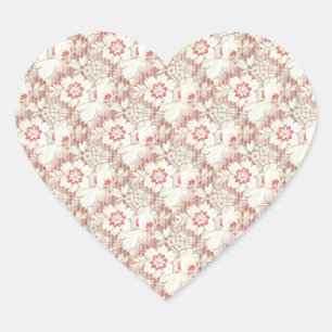 Pegatina En Forma De Corazón Patrón de flor rosa y blanco vintage