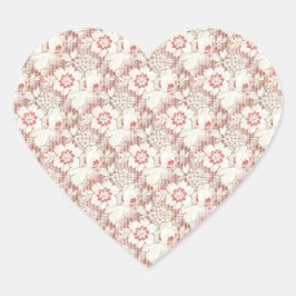 Pegatina En Forma De Corazón Patrón de flor rosa y blanco vintage