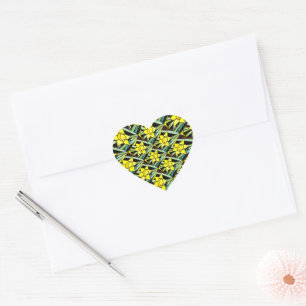 Pegatina En Forma De Corazón Patrón de flores amarillas y valiosas