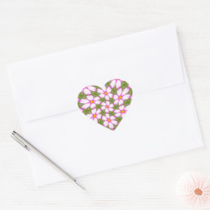 Pegatina En Forma De Corazón Patrón de flores de cosmos
