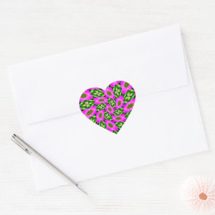 Pegatina En Forma De Corazón Patrón de flores de flamencos rosas