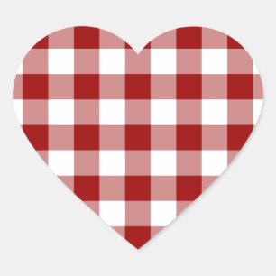 Pegatina En Forma De Corazón Patrón de Gingham rojo y blanco