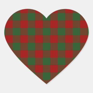 Pegatina En Forma De Corazón Patrón de Gingham rojo y verde