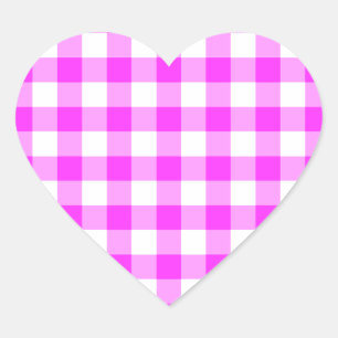 Pegatina En Forma De Corazón Patrón de Gingham rosa y Blanco