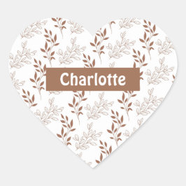 Pegatina En Forma De Corazón Patrón de hoja vintage de color rojo marrón