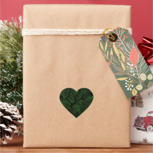 Pegatina En Forma De Corazón Patrón de hojas texturizadas en verde esmeralda os