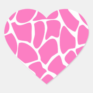 Pegatina En Forma De Corazón Patrón de impresión de jirafa en rosa brillante.