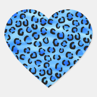 Pegatina En Forma De Corazón Patrón de impresión de leopardo azul.