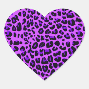Pegatina En Forma De Corazón Patrón de impresión de leopardo morado de neón