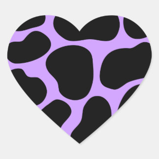 Pegatina En Forma De Corazón Patrón de impresión de vaca negro y púrpura.