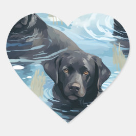 Pegatina En Forma De Corazón Patrón de Labrador Negro Nadando