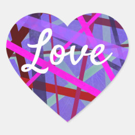 Pegatina En Forma De Corazón Patrón de líneas rosadas y púrpuras de forma de co