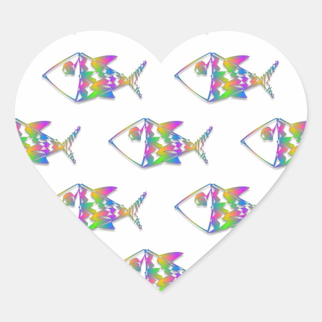 Pegatina En Forma De Corazón Patrón de peces abstracto (Anverso)