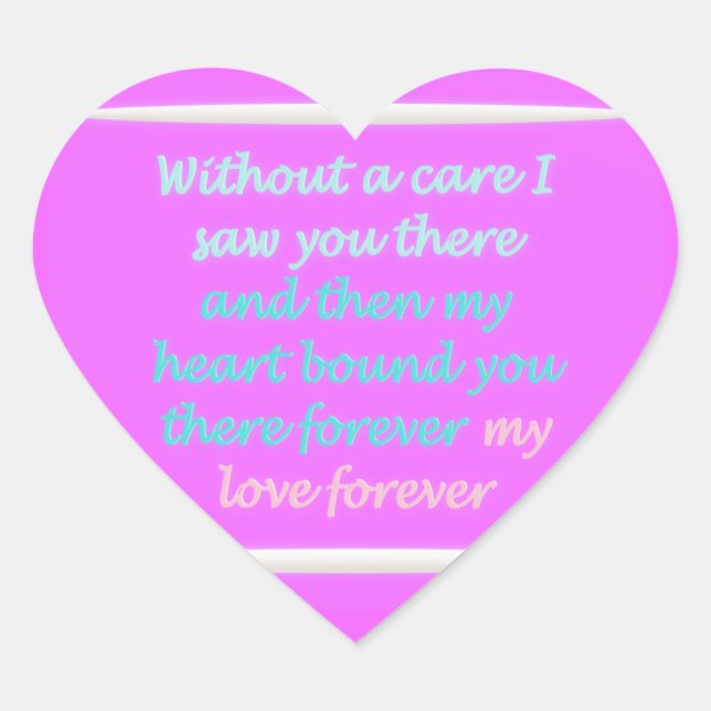 Pegatina En Forma De Corazón Patrón de poema de True Romance rosa (Anverso)