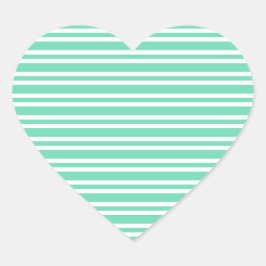 Pegatina En Forma De Corazón Patrón de rayas blancas aguamarina