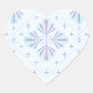 Pegatina En Forma De Corazón Patrón de repetición floral geométrico azul pastel