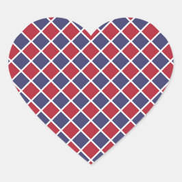 Pegatina En Forma De Corazón Patrón de rombo de arlequín de cuadros rojo azul b