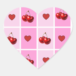 Pegatina En Forma De Corazón Patrón de tablero de ajedrez de corazón de cereza 