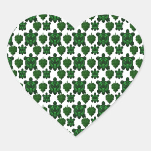 Pegatina En Forma De Corazón Patrón de tortuga linda y hojas