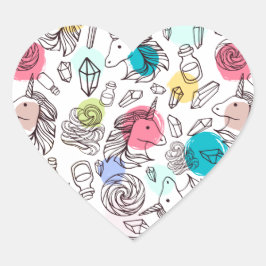 Pegatina En Forma De Corazón Patrón de unicornio de Bonito corto