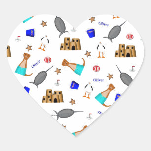 Pegatina En Forma De Corazón Patrón de vacaciones de verano en la playa de Oliv