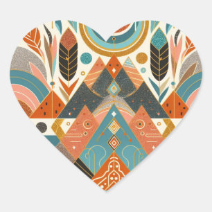 Pegatina En Forma De Corazón Patrón étnico tribal africano multicolores tierra