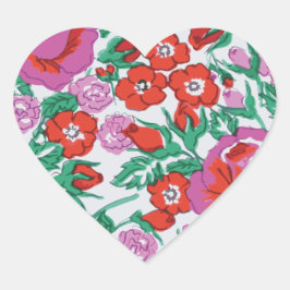 Pegatina En Forma De Corazón Patrón floral botánico rosa