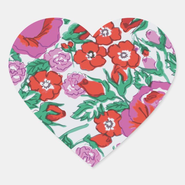 Pegatina En Forma De Corazón Patrón floral botánico rosa (Anverso)