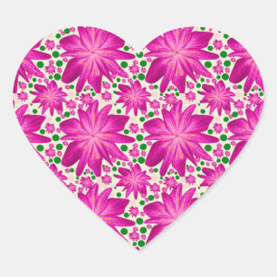 Pegatina En Forma De Corazón Patrón floral continuo de color rosa intenso
